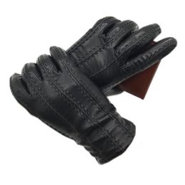 Five Fingers Gloves Winter Men's Fashion Sheepskin Genuine Leather Cotton Lining Keep Warm Driving Riding Outdoor Black 202 230921