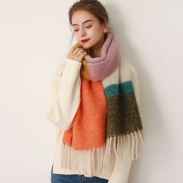 Scarve's Winter Fashion Trend Casual Japanese Contrast Striped Seahorse Hair Scarf Imitation Cashmere Thick Tassel 230921