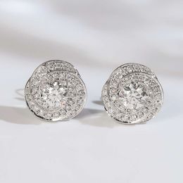 Fashion Luxury Spiral Shape Diamond Stud Earrings Round Cut Vvs 18k White Gold for Man Women