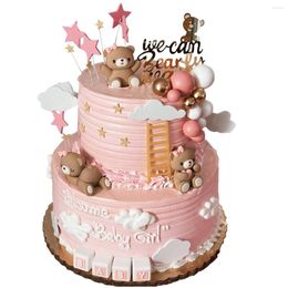 Cake Tools Pink Blue Bear Doll Toppers For Boy Girl Baby Shower First 1st Birthday Party Decorations Balls Insert DIY Gift