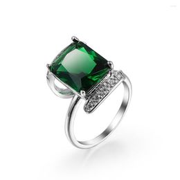 Cluster Rings High Quality Personality Square Big Green CZ Silver Color Finger For Women Wedding Engagement Jewelry Gift