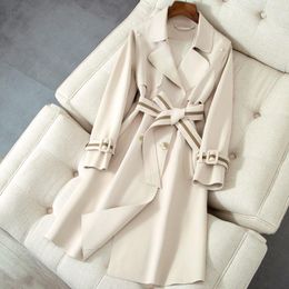 Women's Trench Coats 2023 Women High-end Autumn Coat Slim Mid-length Drape Effect Small Fellow Waisted Jacket Tailored Collar Overcoat