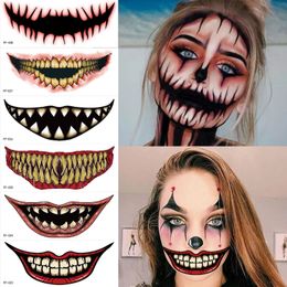 Other Tattoo Supplies Halloween Horror Big Mouth Face Stickers Temporary Waterproof Devil Mask Party Makeup Art Fake Tattoos Festival Accessori 230921