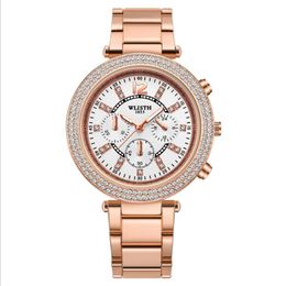Stainless Steel Strap Lignt Luxury Elegant Womens Watches Perfect Moment Full Diamond Round Dial Quartz Rose Gold Wrist Watch WLIS272u