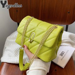 Evening Bags Kiwi Green Summer PU Leather Flap Crossbody For Women Luxury Solid Color Shoulder Handbags Chain Purses 230921