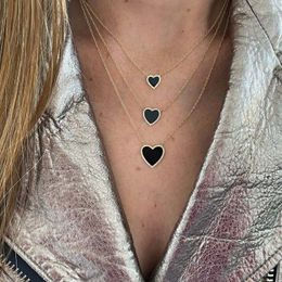 Pendant Necklaces Blue White Black Enamel Heart Shaped Necklace Gold Plated Sterling Silver Classic Fashion Women Jewellery 230921