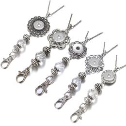 Pendant Necklaces Flowers Crystal Lanyard Retractable ID Badge Reel Phone Key Holder Snap Necklace 60cm Fit 18mm Buttons Jewelry2645