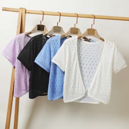 Women'S Summer Short Sleeved Cardigan With A Small Shawl Over A Thin Short Jacket Hollowed Out Knit Cardigan Oversized Camisole Air-Conditioned Shirt