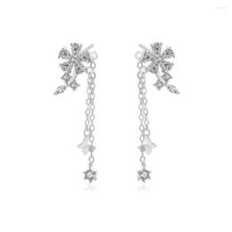 Stud Earrings WPB S925 Sterling Silver Women Shiny Butterfly Flower Tassel Female Luxury Jewellery Brilliant Zircon Design