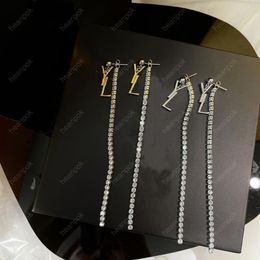 Fashion Designer Earrings For Women Jewelry Silver Gold Letters Earring Dimond Tassels Hoop Earring Box Wedding Ear Studs Y 220122201i