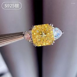 Cluster Rings Lind 925 Sterling Silver Created CZ 10 10mm Citrine Diamonds Gemstone Wedding Engagement Ring Fine Jewellery Gift Wholesale