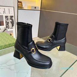 Leather Designer Boots Women Blonde Ankle Booties Winter Boot Martin Platform Letter Luxury Woman