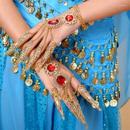 Charme Armbänder Vintage Armband für Frauen Mädchen Roter Kristall Pflastern 1 stücke Lange Gefälschte Nägel Ring Indien Thailand Ethnische Tanz schmuck