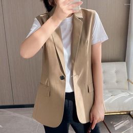 Women's Vests Women Chic Blazer Vest Flap Pockets Workwear Minimalist Fashion Ladies Solid Colour Lapel Office Suit Waistcoat