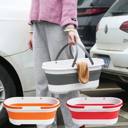 Bathroom Sinks 14L Silicone Bucket for Fishing Promotion Folding Bucket Car Wash Outdoor Fishing Supplies Square Bathroom Kitchen Camp Bucket 230921
