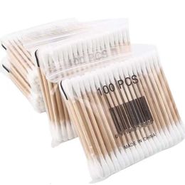 100Pcs Double Head Wooden Cotton Tips Swab Buds Makeup for Wood Sticks Nose Ears Cleaning Kit Tools