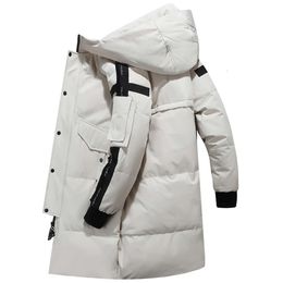 Designer Winter New Men's Printing Ribbon Solid Camo Mid length Hooded White Duck Down Couple Down Coat