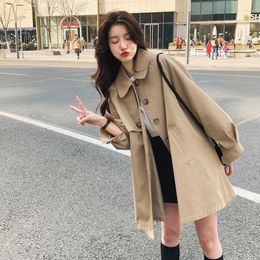 Women's Trench Coats Autumn Spring Long Jacket Women Coat Classic Maxi Y2k Shacket With Pockets Black Windbreaker Frock Outwear