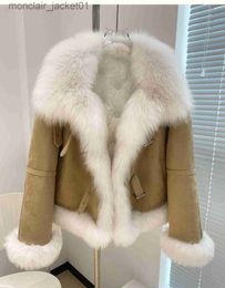 Women's Fur Faux Fur Hot Sales 2023 Autumn/Winter New Goose Down Inner Slim Large Polo Collar Fox Fur Coat High Quality Warm Fluffy Big Collar Short J230921