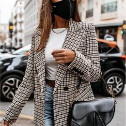 Women's Suits Casual Plaid Suit Jacket 2023 Autumn/Winter Elegant Office Lady Button Collar Long Sleeved Coats Women Tops S-XXL