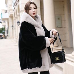 Women's Fur Hooded Coat Winter Women Clothing Thickened Warm Faux Jacket Oversized Korean Outerwear