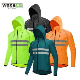 Cycling Jackets WOSAWE Windproof Cycling Jackets Hooded Waterproof Long Sleeve Windbreaker Jerseys Reflective Vest Bicycle Clothing Men's jacket 230921