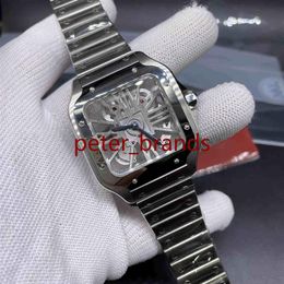 High quality Skeleton dial watch stainless steel 38mm battery quartz movement thin case Wristwatch see through glass back men watc268u