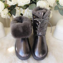 Boots 2023 Fashion Natural Fur Snow Shoes Lace Up Women Genuine Sheepskin Real Wool Winter