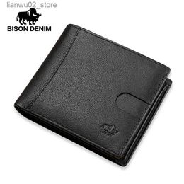 Money Clips BISON DENIM Genuine Leather Men Wallet Fashion Cowhide Coin Pocket Card Holder Men Bifold Purse High Quality Short Wallets N4502 Q230921