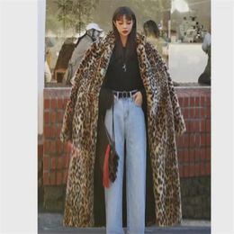 Women's Fur 2023 Autumn/Winter Fashion High Street Trend Slim Fit And Warm Extra Long Faux Leopard Pattern Coat