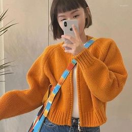 Men's Sweaters Solid Knitted Cardigan Women Sweet Zipper Cropped Korean Vintage Casual Knitwear Coat Loose Short Jumpers Jackets