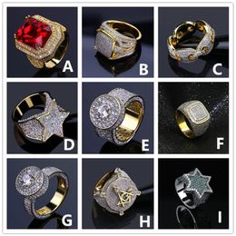 Europe and America High Quality Gold Color Ice Out Bling CZ Rings for Men Hip Hop Rapper Rings Jewelry257l