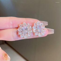 Stud Earrings Huitan Luxury Cubic Zircon Flower Shape Exquisite Ear Piercing For Women Wedding Eternity Trendy Jewellery