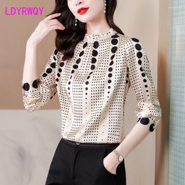 Women's Blouses Autumn And Winter Wave Dot Fashion Lace Edge Standing Neck Shirt For Women