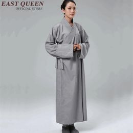 Ethnic Clothing Female Pure Color Buddhist Monk Robes Shaolin Uniform For Ladies Traditional Chinese Long Sleeve Cardigan KK809 Y2223