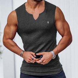 Men's Tank Tops Vest Classic V-Neck Sleeveless T-Shirt Summer Gym Running Training Vertical Stripe Quick Dry Breathable Elastic