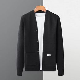 Men's Sweaters Mens Cardigan Luxury Fashion Brand Jacquard Pattern Pocket Design Logo-Patch Male Slim Fit V-Neck Wool Knitwear Wear