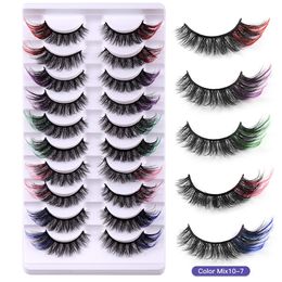 Thick Fluffy Coloured Fake Eyelashes Winged Naturally Soft Light Handmade Reusable Faux Mink lashes with Colour Full Strip Eyelash Extensions