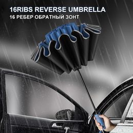 Umbrellas 16Ribs Men Women Umbrella Large Windproof Reflective Stripe Reverse Automatic Sun Rain Luxury Business Car Travel 230920