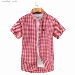 Men's Dress Shirts Short Sleeve Men's Plaid Cotton Dress Shirts Slim Fit Casual Button Down Men Work Business Brand Shirt Summer Chemise Homme L230921