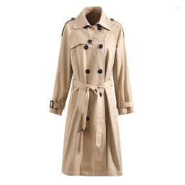Women's Trench Coats 2023 Autumn Winter Long Coat Women Turn-down Collar Double Breasted Adjustable Belt Casual Classic Outwear