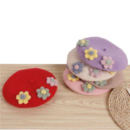 Handmade Cute Fresh Daisy Flowers Wool Felt Berets Gift Colourful Sweetie Women Beanie Hat