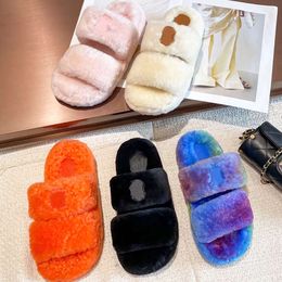 Designers Fur Slides Triomphe In Shearling Womens Winter House Slippers Warm Furry Sandals Rubber Sole Luxury Slide Shoes 35-40 With Box NO482