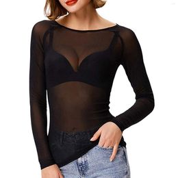 Women's T Shirts Summer Mesh Sheer See-through Blouse Women Sexy Clubwear Long Sleeve Tulle Transparent Fashion Pullover Top Swimwear