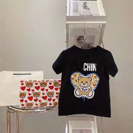 Fashion Childrens Short Sleeve Brand Spring Summer Letters Love Bear Black Pink Red Cute Printing Boys Girls Top Kids Tshirt Tees Clothes