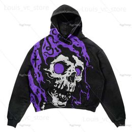 Men's Hoodies Sweatshirts New Hoodie Men Purple Skull Zip Streetwear Long Sleeve Y2K Sweater 2022 Harajuku Sweatshirt Anime Pattern Oversized Top Clothing T230921