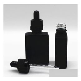 Packing Bottles Wholesale 30Ml Black Frosted Glass Liquid Reagent Dropper Square Essential Oil Per Bottle Smoke Oils E Liquids Vials Dhjts