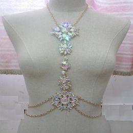 Fashion- Sexy AB crystal Body chains jewelry Waist Bikini beach belly chains Harness gold pendant necklaces sandy accessories fema221c