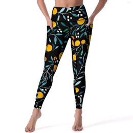 Women's Leggings Oranges Sexy Fruits Print Fitness Yoga Pants Push Up Stretch Sport Legging Pockets Aesthetic Printed Leggins