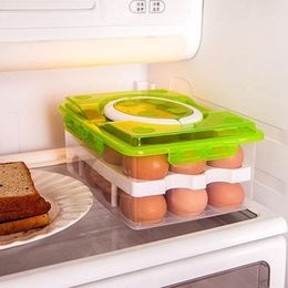 Storage Bottles 24 Grid Egg Box Food Crisper Container Organizer Convenient Double Layer Plastic Boxs Multifunctional Kitchen Products